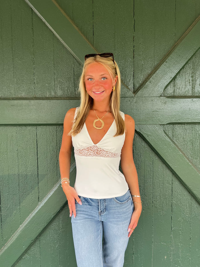 Perfectly Yours Lace Detail Tank - White