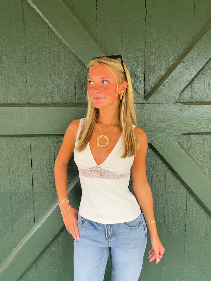 Perfectly Yours Lace Detail Tank - White