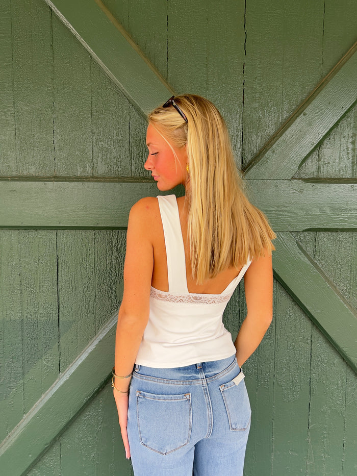 Perfectly Yours Lace Detail Tank - White