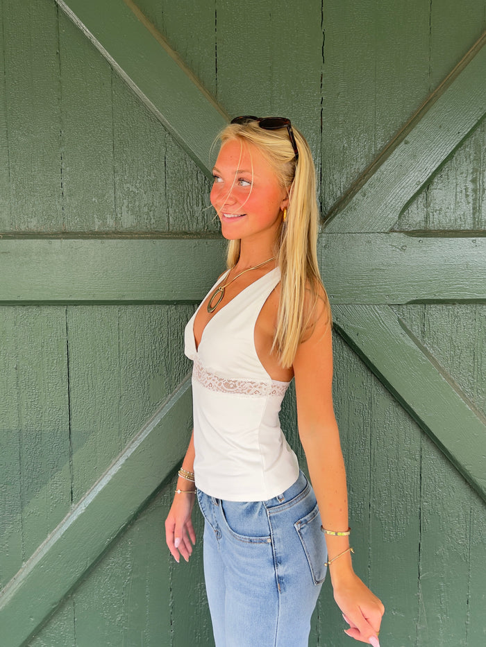 Perfectly Yours Lace Detail Tank - White