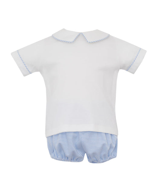 Petit Bebe Blue Knit Stripe Boy's Diaper Set