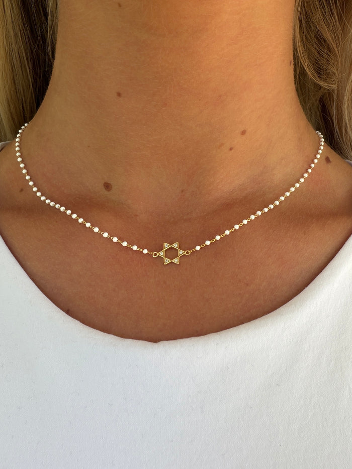 Petite Star of David on Beaded White Chain
