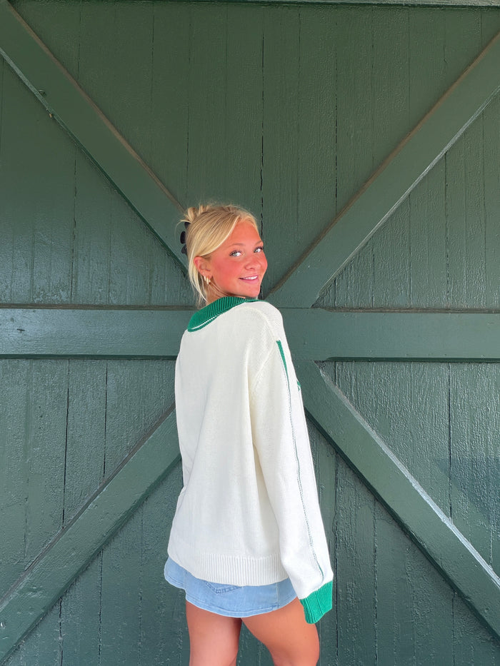 Philadelphia Split Collar Sweater-Green