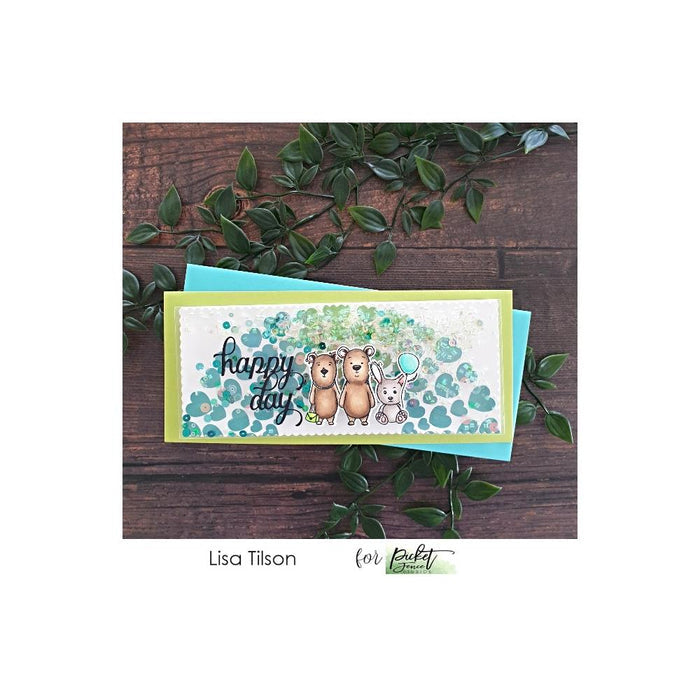 Picket Fence - Shaker Garnish - 4oz - Iridescent Clear. Available at Embellish Away located in Bowmanville Ontario Canada. Card design by Lisa Tilson