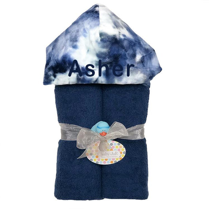 Plush Hooded Towel - Navy Tie Dye