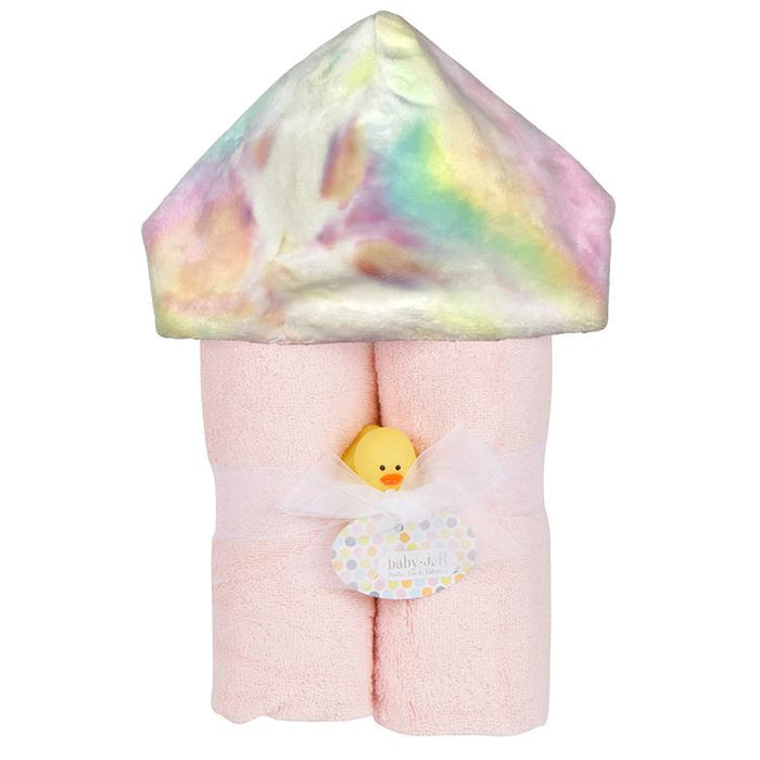 Plush Hooded Towel - Pink Towel with Pastel Rainbow Tie Dye