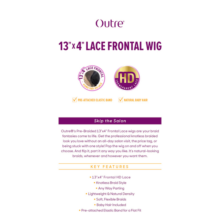OUTRE pre-braided lace frontal wig 13x4 HD lace packaging showing pre-attached elastic band and natural baby hair