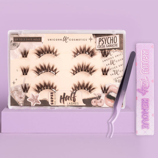 Psycho Cocoa Ganache Super Pre-Glued Half Strip Lash Starter Kit - Unicorn Cosmetics