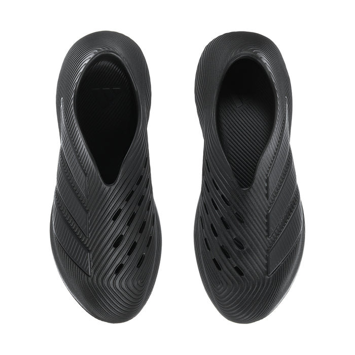 Men's slip-on sport shoes, dark black with open collar and perforation pattern