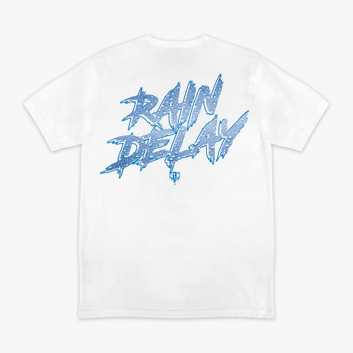 White Rain Delay graphic tee — back view