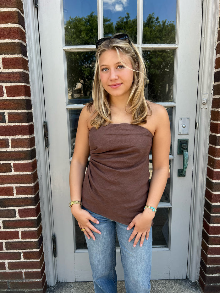 Reagan Draped Strapless Linen Top
