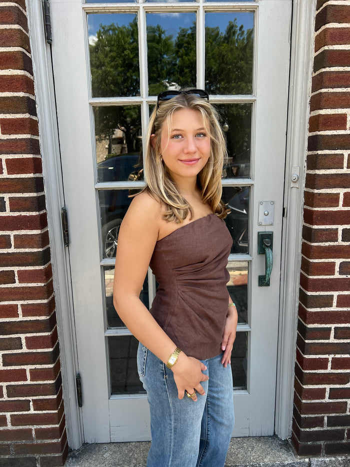 Reagan Draped Strapless Linen Top