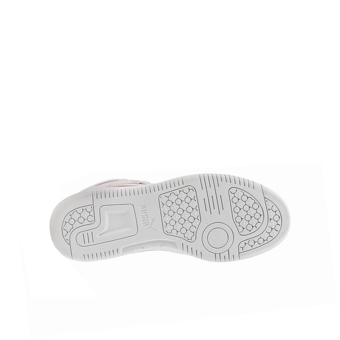 Youth high-top sneaker outsole, textured tread with circular traction pattern