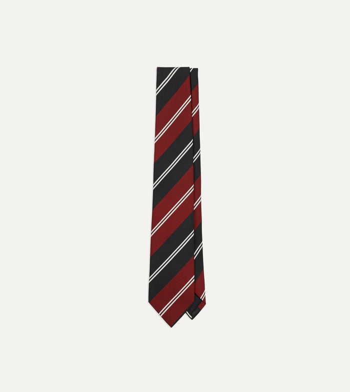 Red, Navy and White Regimental Stripe Mogador Tipped Tie