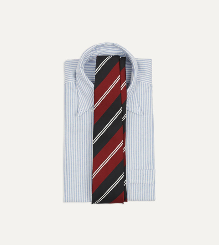 Red, Navy and White Regimental Stripe Mogador Tipped Tie