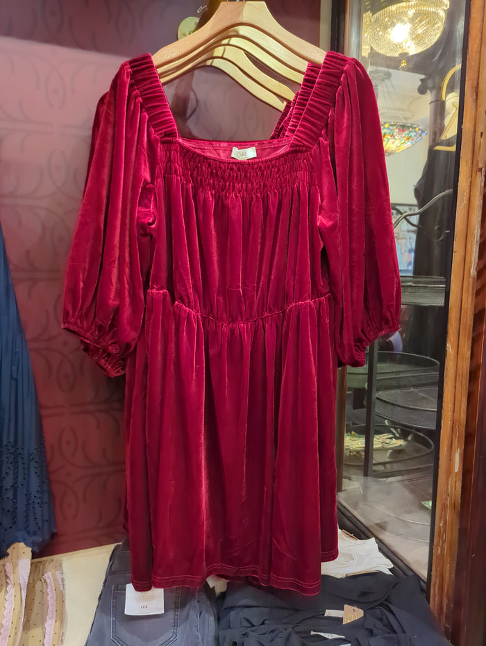 Red Velvet Mini Dress by Oddi, showcasing a fitted sleeveless design with a flattering V-neck and elegant hemline.