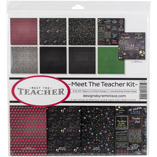 Reminisce - Collection Kit 12"X12" - Meet The Teacher. The perfect start to all your paper crafting projects! This package contains fourteen 12x12 inch double-sided sheets in seven different designs (two of each) and one 12x12 inch sticker sheet. Acid and lignin free. Made in USA. Available at Embellish Away  located in Bowmanville Ontario Canada.