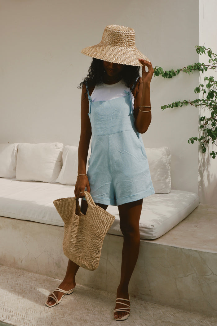 Riley Jumpsuit in Sky Blue, a lightweight and comfortable jumpsuit with a flattering cut, ideal for a bright and fresh summer style.