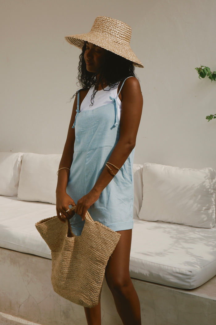 Riley Jumpsuit in Sky Blue, a lightweight and comfortable jumpsuit with a flattering cut, ideal for a bright and fresh summer style.