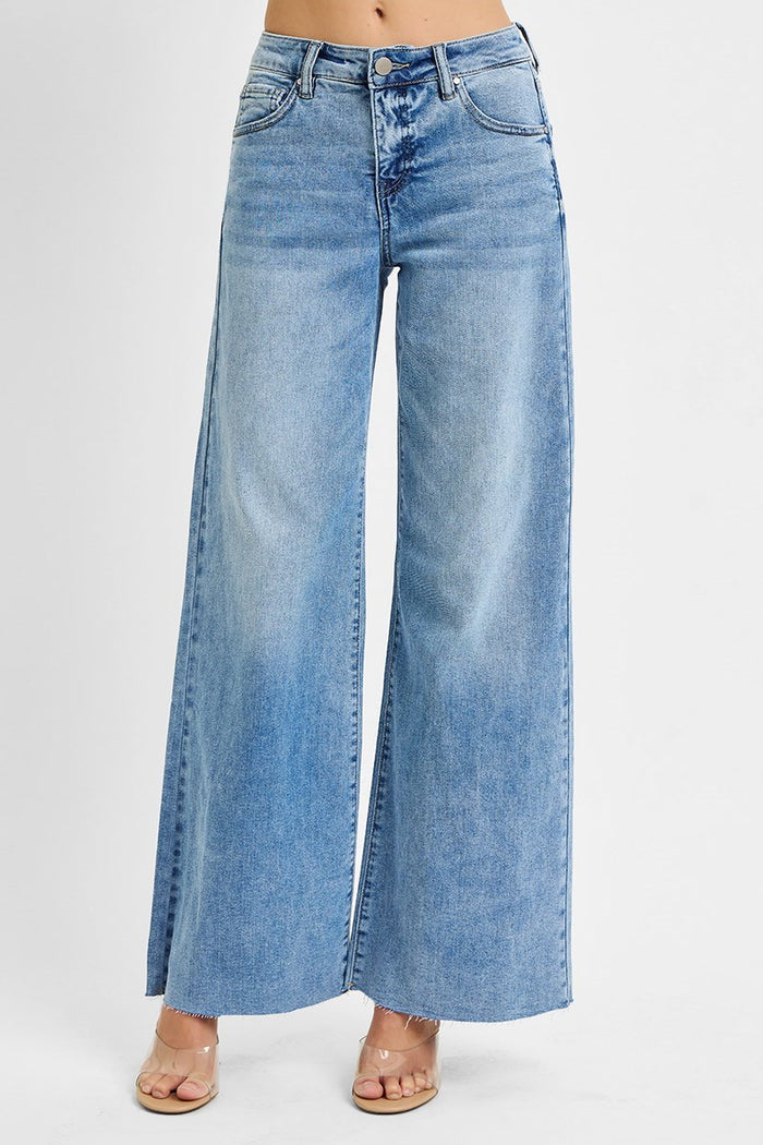 Risen Tummy Control High Rise Ankle Palazzo Jeans