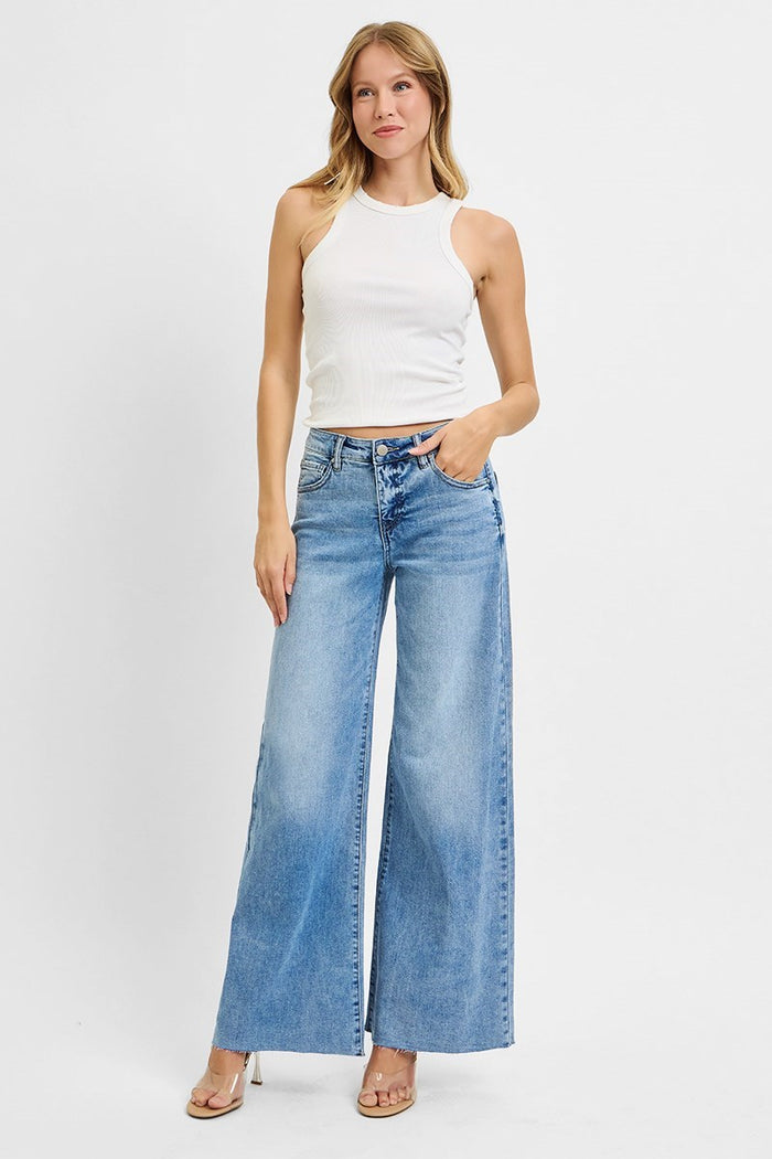 Risen Tummy Control High Rise Ankle Palazzo Jeans
