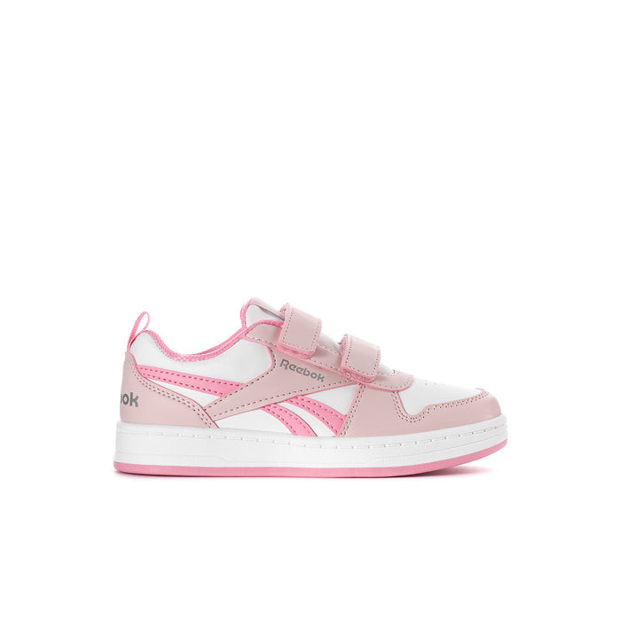 Kids pink and white Reebok sneakers with hook-and-loop straps