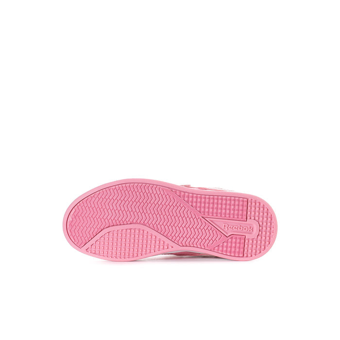 Kids pink Reebok sneaker outsole tread, bottom view