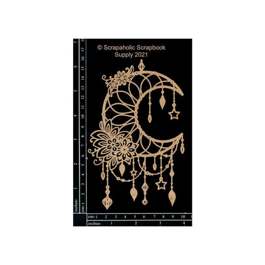 Scrapaholics - Laser Cut Chipboard - 1.8mm Thick - Moon Dream Catcher - 6.25"X4". Available at Embellish Away located in Bowmanville Ontario Canada.