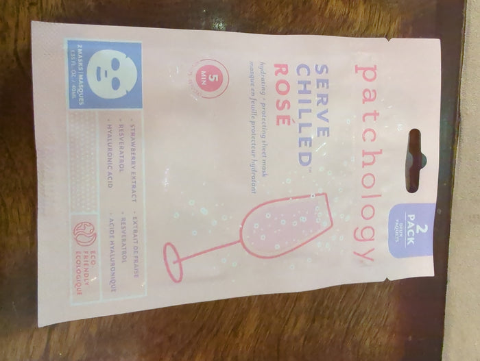 Patchology Serve Chilled Rose Hydrating Facial Sheet Mask pack with two soothing, rose-scented face masks for hydration.