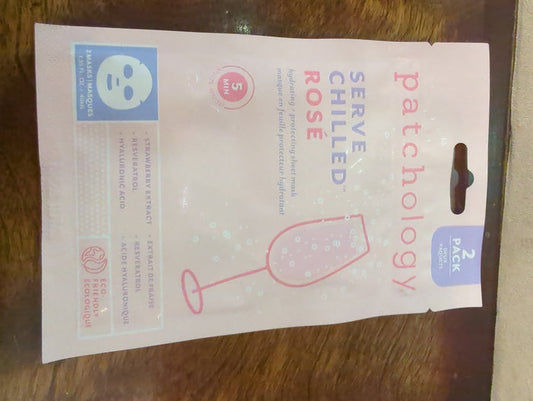 Patchology Serve Chilled Rose Hydrating Facial Sheet Mask pack with two soothing, rose-scented face masks for hydration.