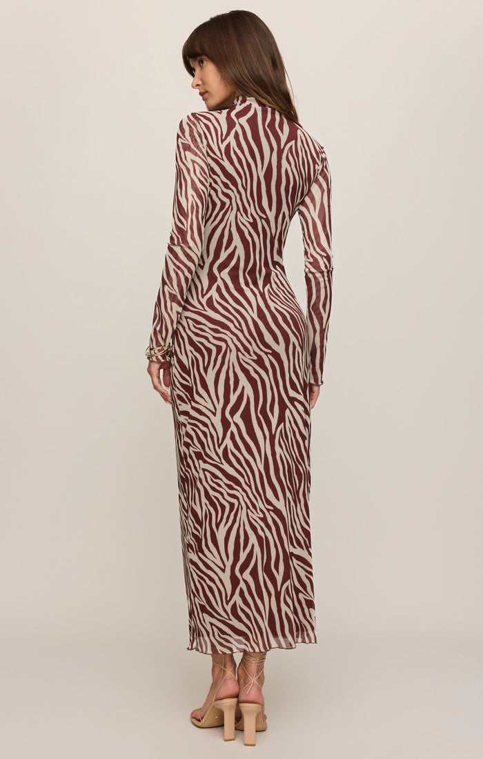 Sevilla Zebra Mesh Midi Dress by Velvet Rouge
