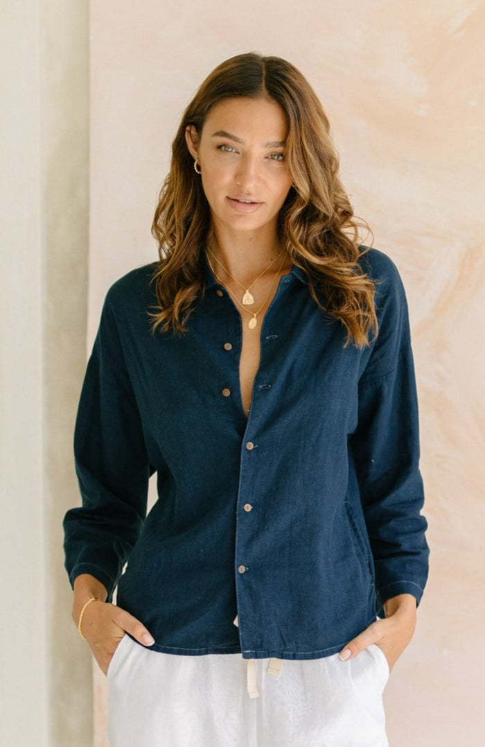 Plant Dyed Linen Shandy Shirt - Ocean Blue
