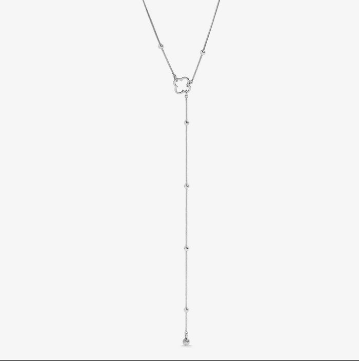 Silver Clover Lariat Necklace – Water & Tarnish Resistant