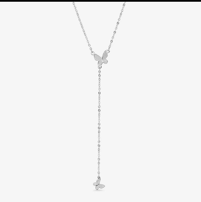 Silver Flutter Lariat Necklace – Water & Tarnish Resistant
