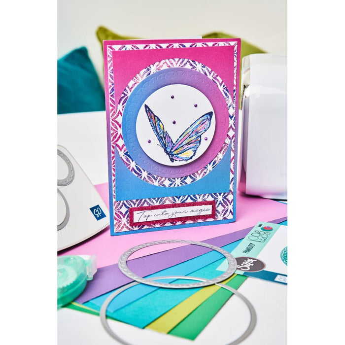 Sizzix - Fanciful Framelits Die Set By Stacey Park - 9/Pkg - Alena Arched Circles. Available at Embellish Away located in Bowmanville Ontario Canada. Example by brand ambassador.