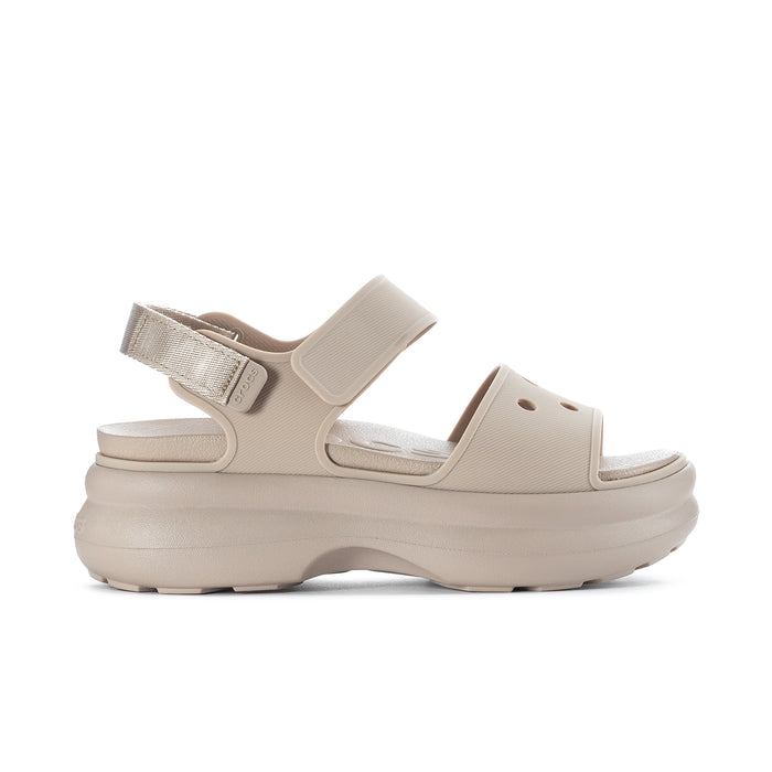 Women's Y-strap platform sandal in light beige with adjustable hook-and-loop straps