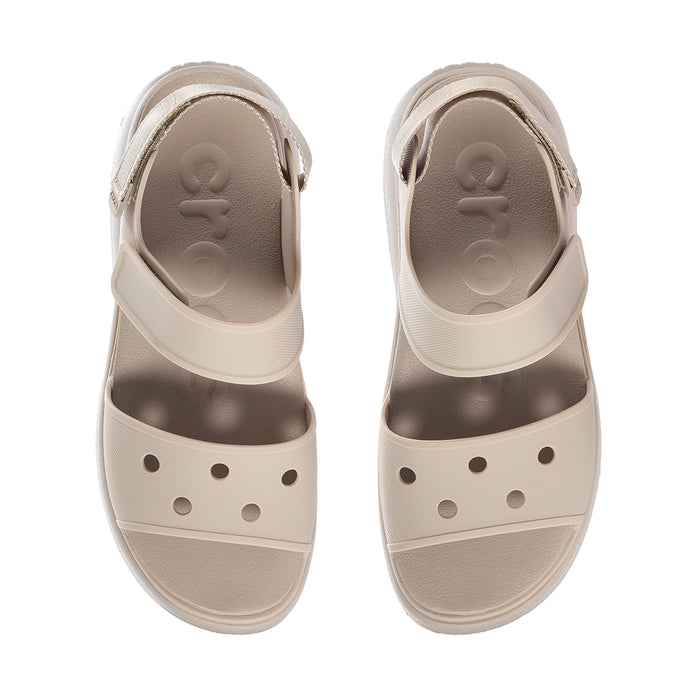 Women's light beige Y-strap sandals with perforated footbed and molded logo details