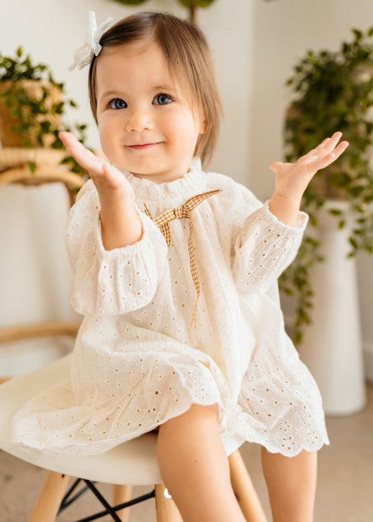 Solene Schiffli Lace Baby Dress & Bloomer Set (Organic Cotton)