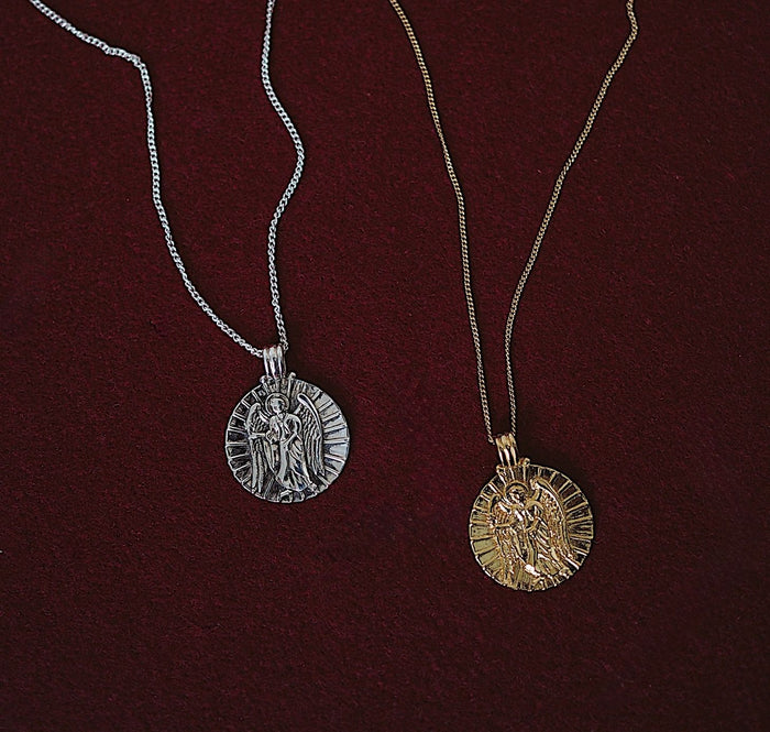 two necklaces  of St Gabriel - Archangel Saint of Communication gold and silver