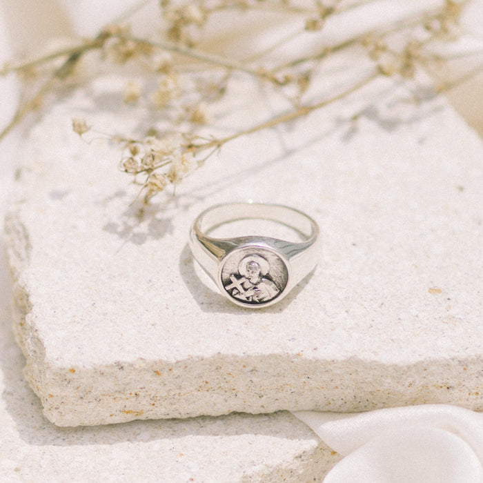 St Gerard Patron Saint of Motherhood Signet Ring - Silver