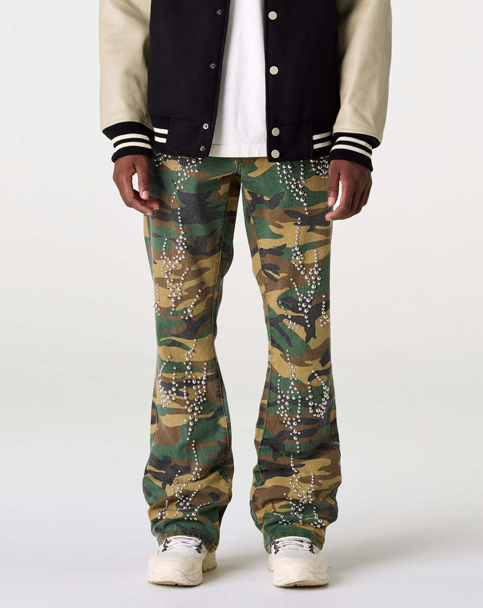 PRVT LBL Stacked Camo Studded Pant. Underground Apparel. Rule of Next Streetwear.