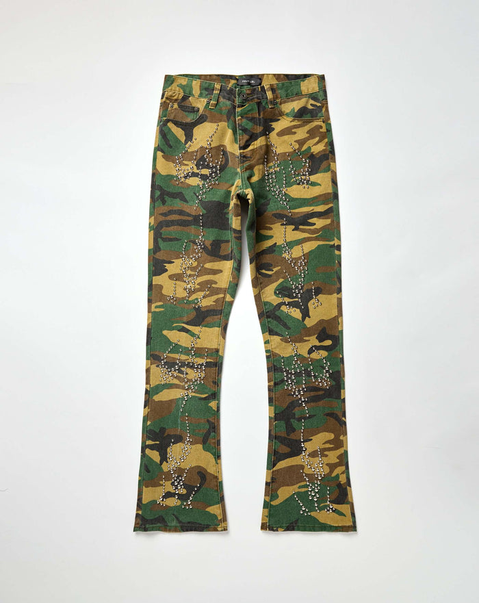 PRVT LBL Stacked Camo Studded Pant. Underground Apparel. Rule of Next Streetwear.