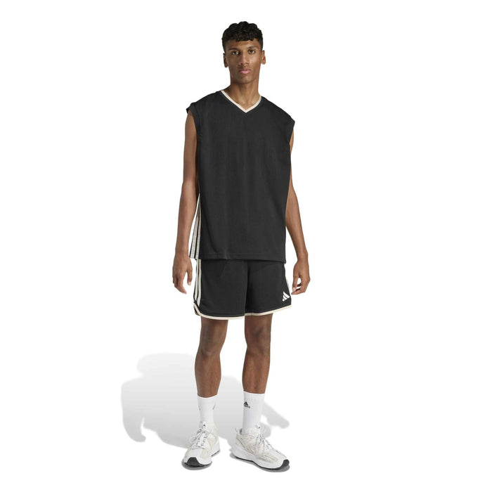 Men's black mesh V-neck tank top, sleeveless athletic fit
