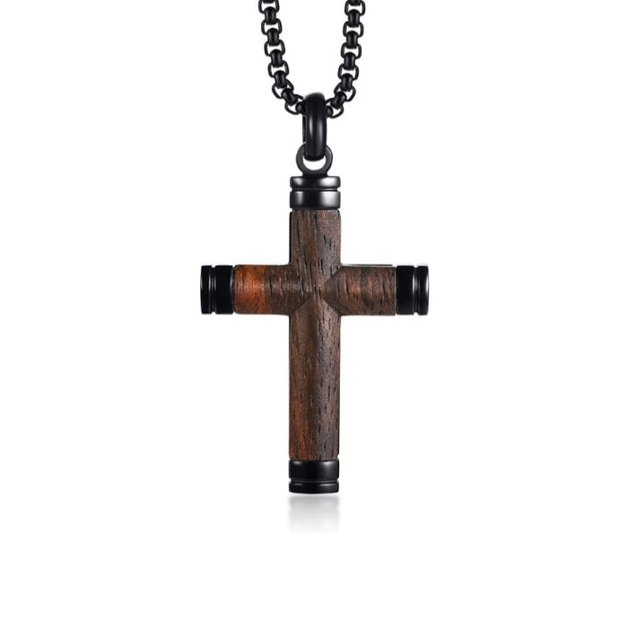 Stainless Steel and Ebony Brazilian Rosewood Men's Cross Pendant