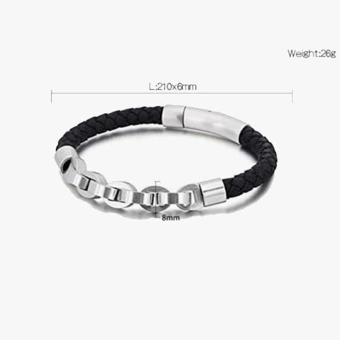 Stainless Steel Titanium Braided Genuine Leather Bracelet