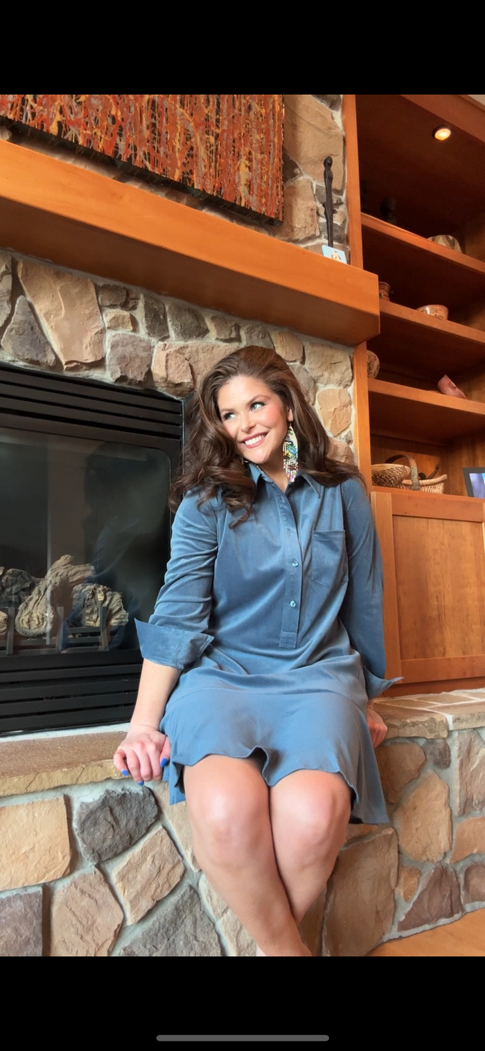 Steel blue dress by Current Air featuring a stylish, flowy design perfect for casual or semi-formal occasions.