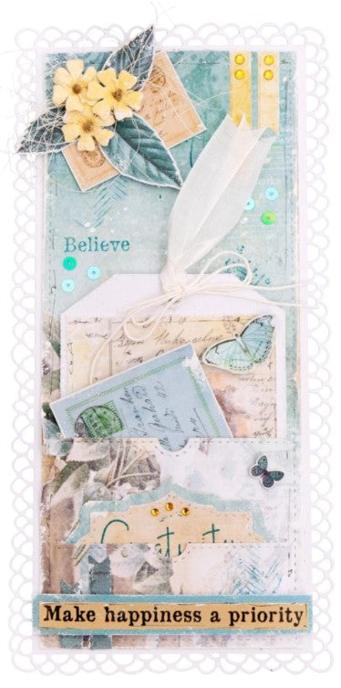 Studio Light - Jenine's Mindful Art Collection - Die Slimline - Envelope Essentials - NR.97. Create your own slimline envelope with this die. It is perfect for adding notes to your cards, scrapbook layouts or journal pages. This die will give you the perfect shape, and scored edges for folding so you get the perfect envelope shape every time.  Size: 4.7 x 8.9 inches. Available at Embellish Away located in Bowmanville Ontario Canada. Design by brand ambassador.
