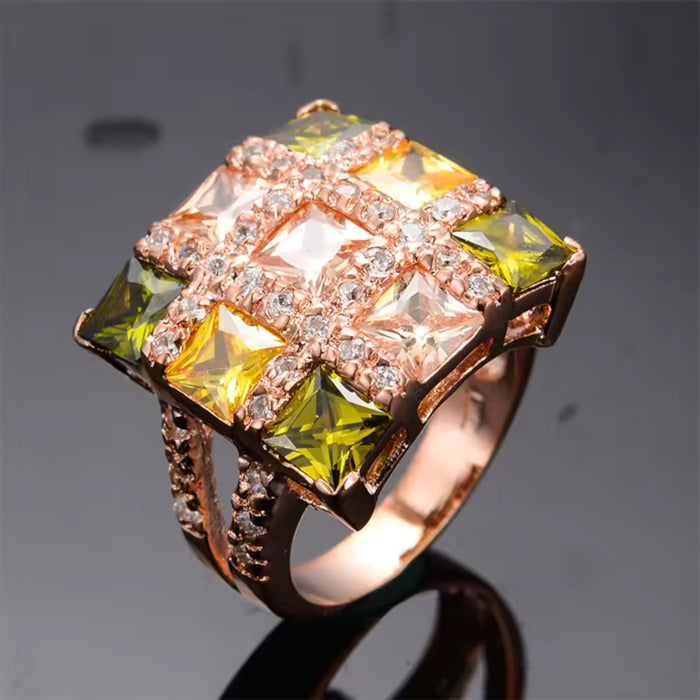 Stunning Square Pave CZ Crystal Chunky Large Statement Women Finger Ring Size 7