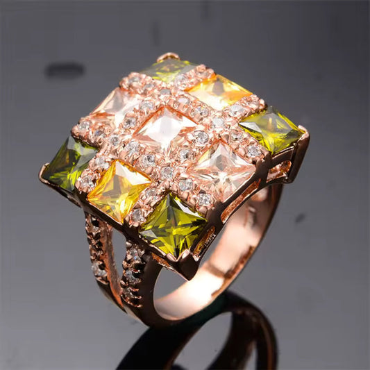 Stunning Square Pave CZ Crystal Chunky Large Statement Women Finger Ring Size 7