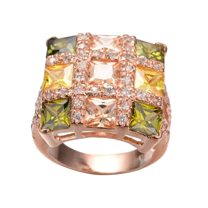 Stunning Square Pave CZ Crystal Chunky Large Statement Women Finger Ring Size 7